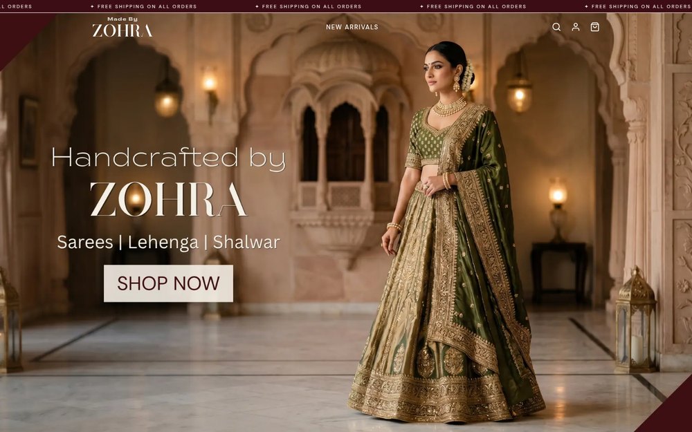 The madebyzohra.in home page.
